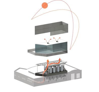 Axonometric diagram showing solar strategy.