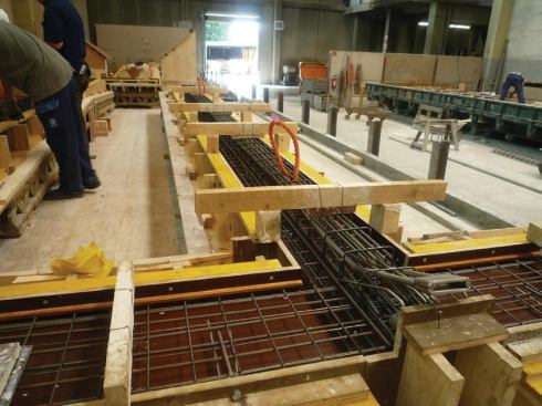 Formwork with rebar in place, awaiting concrete pour.