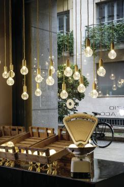 Lee Broom's crystal bulbs on display in Milan in a "pop-up-shop" during Euroluce.