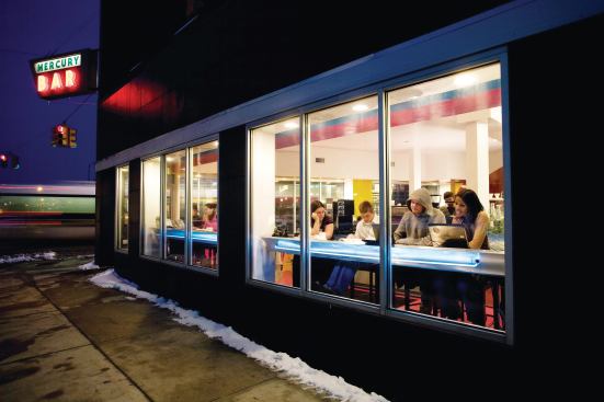If Edward Hopper had painted Nighthawks in 2009, it might have looked a little something like Zago Architecture's new Mercury Coffee Bar, a renovation project that brings vibrancy--both literally and figuratively--back to this corner of Detroit.