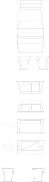 Counter detail. The steel counters were formed from one sheet of laser-cut metal (seen unfolded in this diagram). The sheets were then taken to a shop that bent and welded them into their final form.