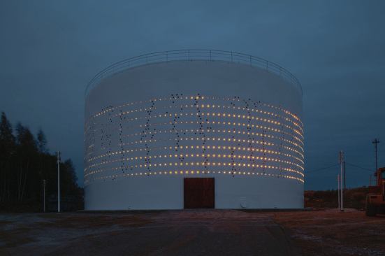 Silo 468 is a permanent light art installation in a former industrial area in central Helsinki. The project was unveiled in October 2012 as part of the city's stint as World Design Capital.