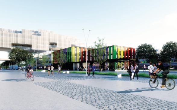 The new BI Building (right) with the Teaching Bridge beyond.