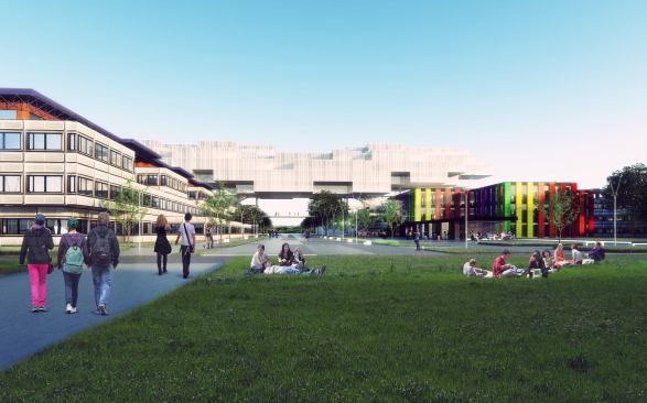 A look toward the new Dominique Perrault campus buildings