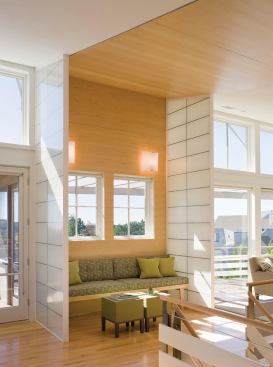 Estes/Twombly designed some of the home's furniture, including the built-in bench at the top of the stairs.