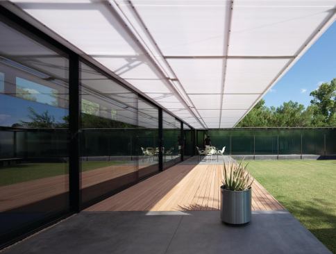 The operable awning in its lowered position.

