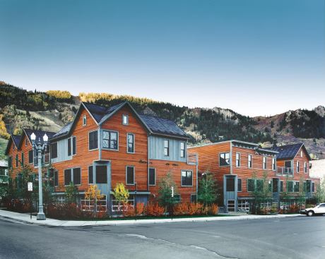 Providing affordable housing in Aspen, Colo., Benedict Commons, completed in 1996, breaks up its massed units in street elevations that follow the pattern of the historic downtown.