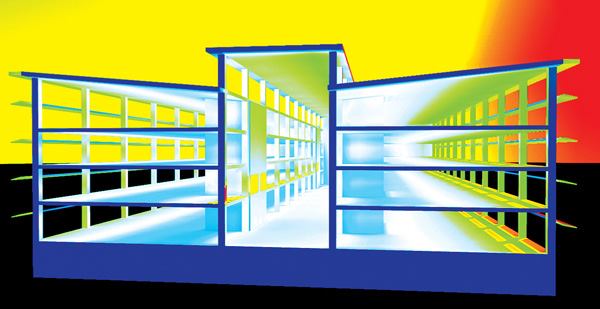Lighting software program AGI32 enables lighting designers to construct daylight mass models in both color to understand thermal conditions.
