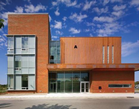 A  Exterior Copper Semple Gooder 
www.semplegooder.com    Standing-seam copper cladding  Can also be used as a roofing product  Zinc and prefinished curved metal systems are also available  Part of the NOAH building products division  Panel systems also available in aluminum and stainless steel 
B  EOS Path lighting Sistemalux 
www.sistemalux.com Die-cast aluminum housing and trim  Lamping options include quad 26-watt fluorescents  Housing creates a 10â…ž-inch wide profile and recesses 3Â¾ inches into the wall  3/4-inch projection from the wall plane  Attaches with four visible corner screws