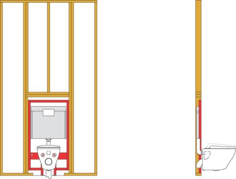Toto. The DuoFit tank system locates the tank within the wall and the toilet off the floor, creating 9 extra inches of bathroom space, providing for easier cleaning, and adding a contemporary, European look. The system can be installed in 2x4 or 2x6 walls and supports up to 880 pounds. The dual-flush unit offers 1.6 gpf for solid waste and 0.9 for liquid waste. www.totousa.com. Booth #1922.