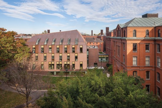 View from southwest, with Peabody Museum of Archaeology and Ethnology and Harvard Art Museum complex (at right)