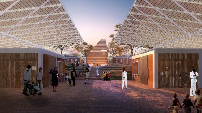 A chapel anchors the center of the medical campus and is surrounded by patient care buildings.