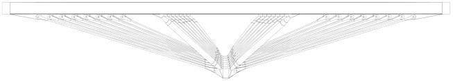 Elevation view of zipper trusses from the west looking east, where the atrium is 23 feet narrower