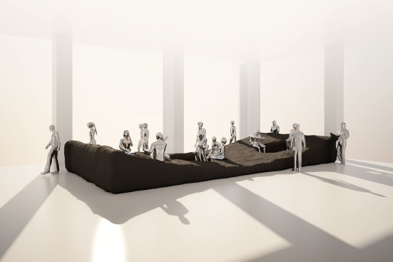 The firm’s 2016 “The Uncomfortableness of Getting into Bed With Others” alternative seating installation is designed to challenge one’s sense of personal space.