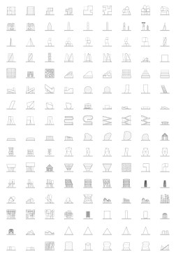 Drawings of common architectural themes as well as buildings featured in copyright-related lawsuits 