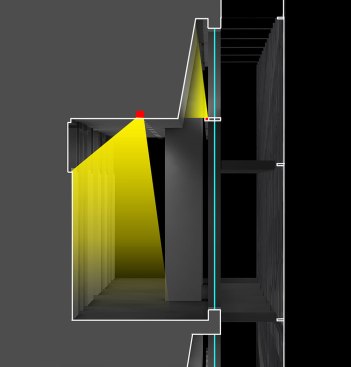 Section lighting detail for the interior lighting behind the scrim.