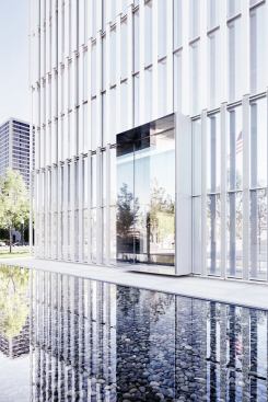 A polished stainless steel vitrine