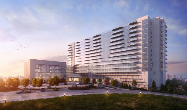 One Park entry - the automated parking system completely eliminated the conventional parking structure from the front.