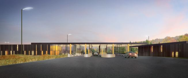 The Z-shaped layout of the pavilions serves not only to create windbreaks that shield border-control agents from harsh weather, but also to increase visibility of the vehicle checkpoints.