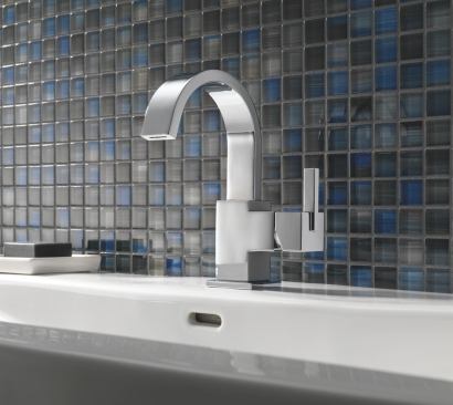 Delta. The Vero collection, boasting clean, ribbon-like lines, includes WaterSense-certified lavatory faucets that flow at 1.5 gpm and 1.5-gpm showerheads. Showerheads feature H2OKinetic technology, which the manufacturer says provides the feel of 2.5 gpm despite the lower flow. Both units are available in chrome and Brilliance stainless finishes. www.deltafaucet.com. Booth #1845.