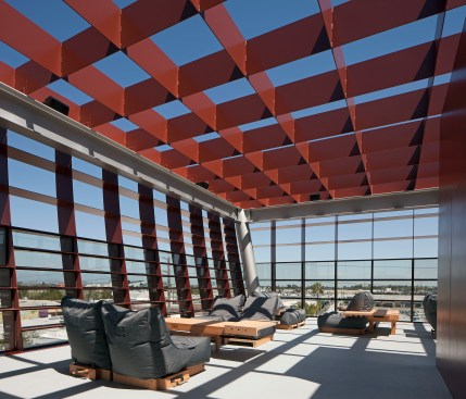 Vespertine roof terrace, with view of reticulated steel canopy