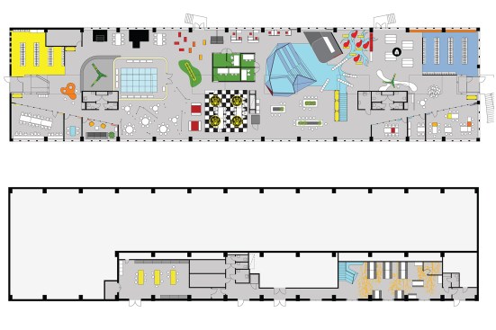 The first- and second-floor plans for the Vittra Telefonplan