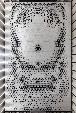 Installed acoustic reflector view from below, from stage (top) to balcony (bottom)