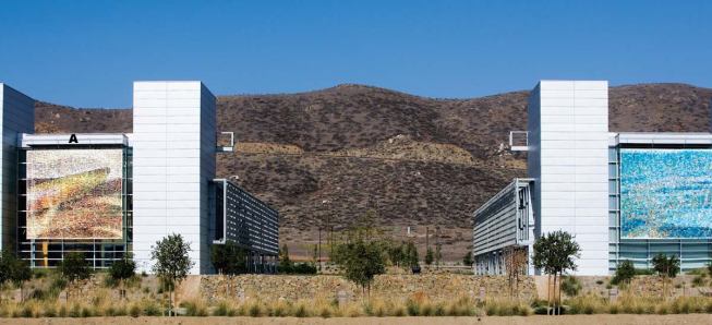 Each museum features a loggia on the plaza side of the building, with a canopy of photovoltaic cells and sunshades of metal mesh. 
A  Single-ply roof membrane Carlisle Syntec 
www.carlisle-syntec.com    Company offers a compete line of singleply roofing systems, including cold-applied, EPDM, FleeceBack and FleeceBack SureWeld, Hot Mopped, Sure-Flex EPDM, and Sure-Weld TPO systems  A variety of LEED-friendly attributes are available, from increased thermal performance to lower carbon footprint to reusable, recycled, and recyclable content in some of the TPO and EPDM systems
