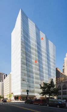 A-Glass and aluminum curtain wall  Permasteelisa Cladding Technologies  permasteelisa.com  • Custom curtain-wall system  • Company provides design, engineering, manufacturing, and installation of custom curtain-wall as well as interior wall systems  • System involved 70,726 square feet of curtain wall, including 18,888 strip windows  B-Firespan insulation  Thermafiber  thermafiber.com  Mineral-wool insulation that resists temperatures of up to 2,000 F  • Available in unfaced felt or with a scrim-reinforced foil facing that serves as a vapor retarder  • Standard blankets available for backing glass spandrel panels  • Can be used in one-, two-, and three-hour rated assemblies  • Thermaspan 40 and Thermaspan 90 available for different levels of fire protection  C-Revolving entry Door  International Revolving Door  internationalrevolvingdoors.com  • Circular enclosure walls arrive in a single piece  • Enclosures are fully welded with no butt joints  • All wings constructed with structural steel tubing  • Surface mounted locks  • Corrosion-resistant internal components are fabricated from stainless steel or bronze and finished to match the doors