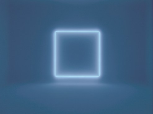 Untitled, 1969/2014 Vacuum-formed acrylic, sprayed lacquer on acrylic, electronic transformer, and white UV neon 90 1/2 x 90 1/2 x 5 inches (229.9 x 229.9 x 12.7 cm)