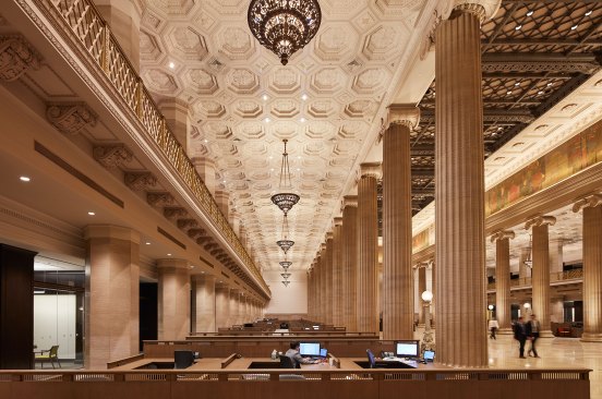 Open office area adjacent to the grand banking hall.