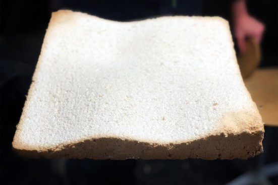 Wood Foam: detail of contoured, aerated wood panel