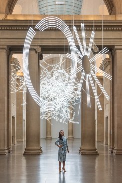 A detail of Cerith Wyn Evans' neon installation Forms in Space...by LIght (In Time) at Tate Britain.