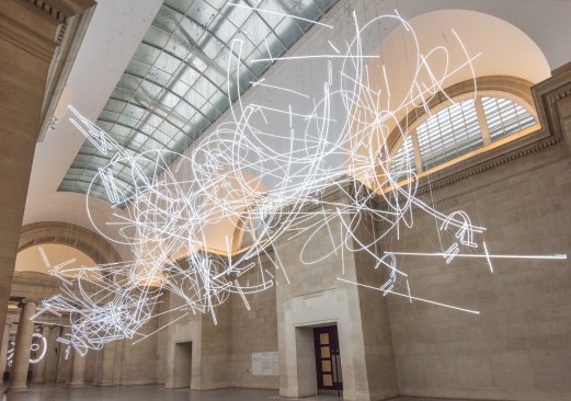 A view of Cerith Wyn Evans' installation Forms in Space...by LIght (In Time) at Tate Britain.