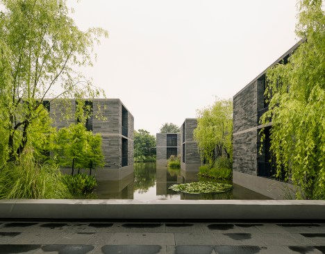 The architects chose basalt stone for the exterior walls of the units.