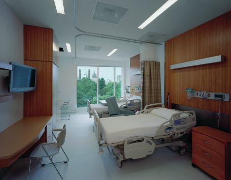 Inpatient rooms for acute cases occupy the top floor.