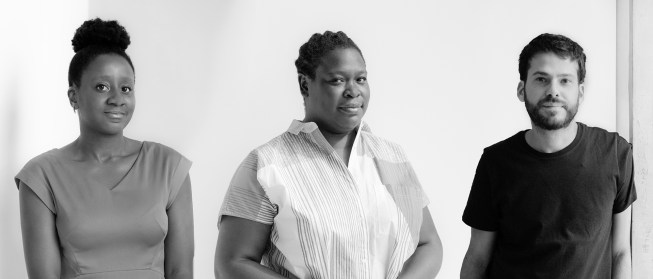 Yesomi Umolu, Sepake Angiama, and Paulo Tavares, the curatorial team for the Chicago Biennial