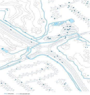 Nearly 90 miles of golf cart lanes (depicted here in blue) at the Villages, in Florida, which weave under and over main roads